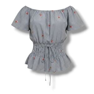 Kontrol Contemporary women's embroidery Roses & smocked tie- up waist blouse